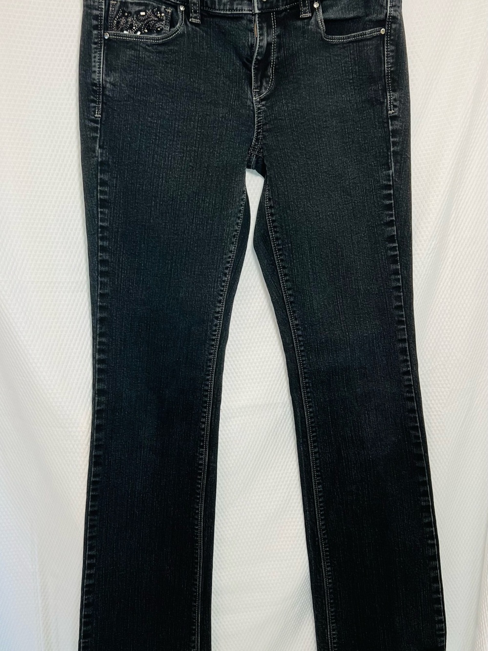 White House Black Market Black Bootcut Jeans with Beaded Accent